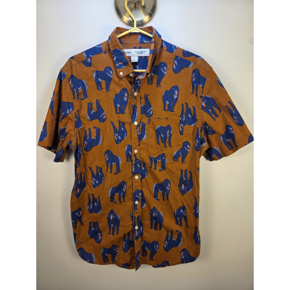 Old Navy Men's Short Sleeves Shirt Slim Fit Built-in Flex Large Brown With Blus